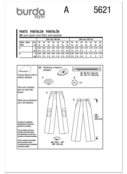 Pattern, Burda, Green, Misses' Pants, 5621