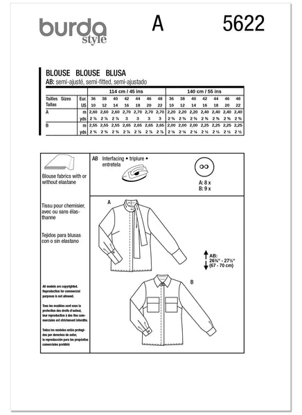 Pattern, Burda, Green, Misses' Blouse, 5622