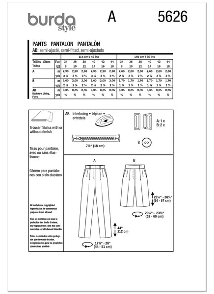 Pattern, Burda, Green, Misses' Pants & Shorts, 5626