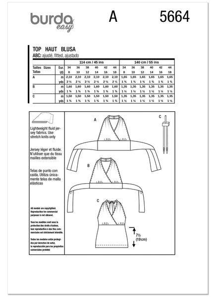 Pattern, Burda, Red, Misses' Tops, 5664