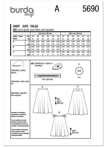 Pattern, Burda, 5690, Misses' Skirts