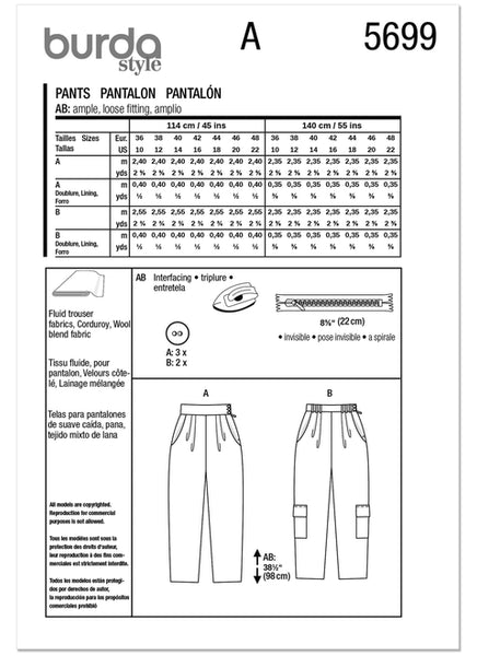 Pattern, Burda, 5699 Misses' Trousers