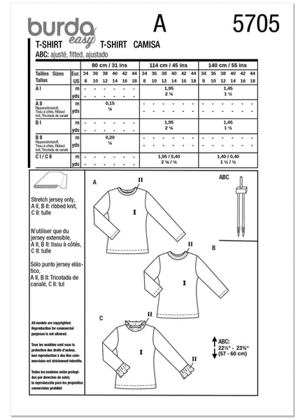 Pattern, Burda, 5705 Misses' Shirts
