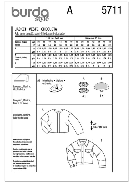 Pattern, Burda, 5711 Misses' Jackets