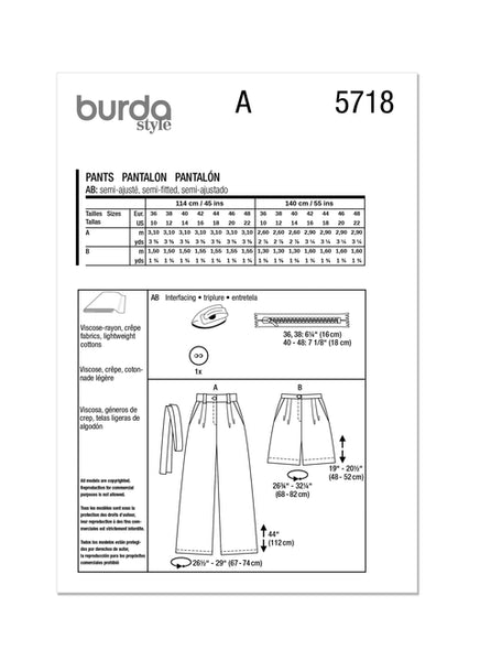 Pattern, Burda, 5718, Misses Trousers
