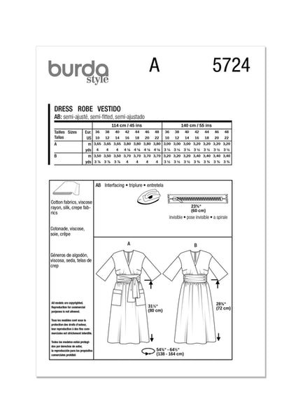 Pattern, Burda, 5724, Misses' Dress