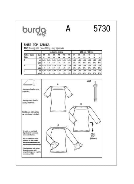 Pattern, Burda, 5730, Misses' Top