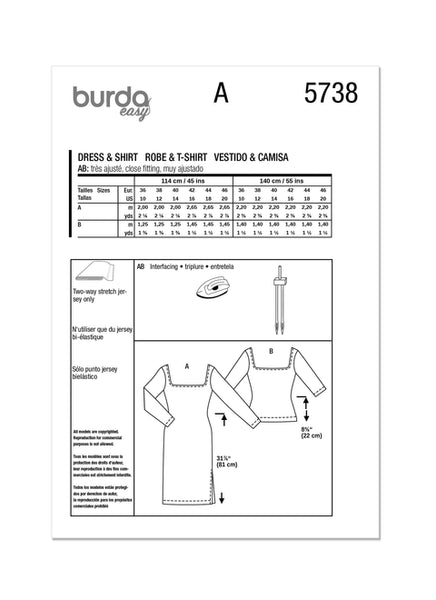Pattern, Burda, 5738, Misses Dress and T-Shirt