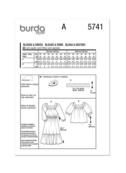 Pattern, Burda, 5741, Misses' Blouse and Dress
