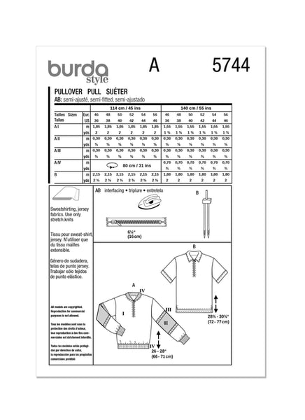 Pattern, Burda, 5744, Men's Sweatshirt & T-Shirt