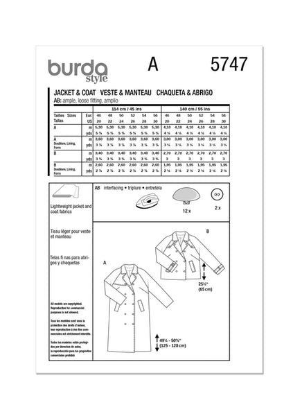Pattern, Burda, 5747 Misses Jacket and Coat