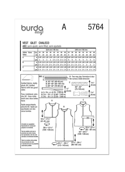 Pattern, Burda, 5764, Misses' Waistcoats and Vest