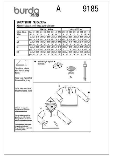 Pattern, Burda, Green, Children's Sweatshirt, 9185