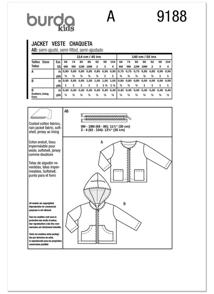Pattern, Burda, Red, Toddlers Jackets, 9188