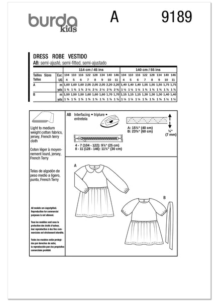 Pattern, Burda, Green, Children's Dresses, 9189