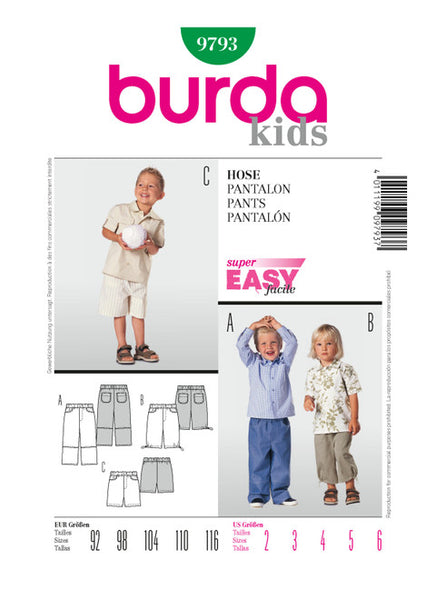 Pattern, Burda, 9793,  Kids Pants