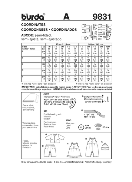 Pattern, Burda, 9831, Baby Co-ordinates