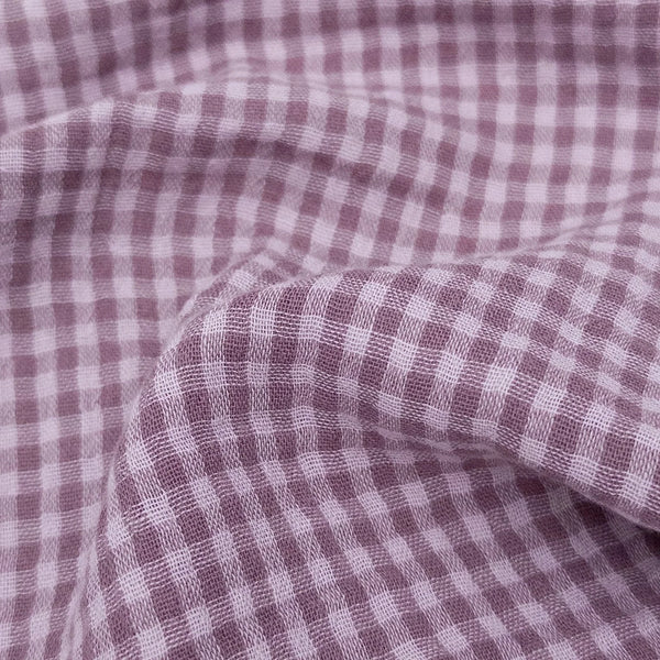 Fabric, Lennon Yarn Dyed Organic Cotton Plum Check- 2917