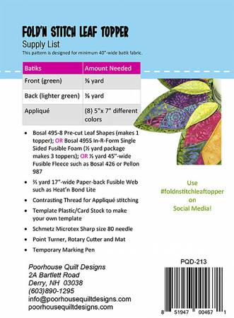 Pattern, Fold N Stitch Leaf Topper PQD-213