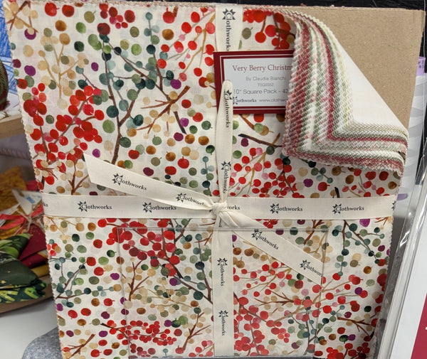Fabric, Clothworks, Very Berry Christmas, 10" Squares, TSQ0552