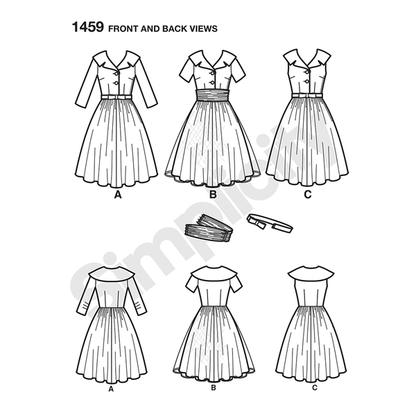 Pattern, SIMPLICITY 1459 Misses' & Miss Petite 1950s Vintage Dress