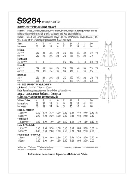 Pattern, SIMPLICITY 9284 Misses' Sweetheart-Neckline Dresses