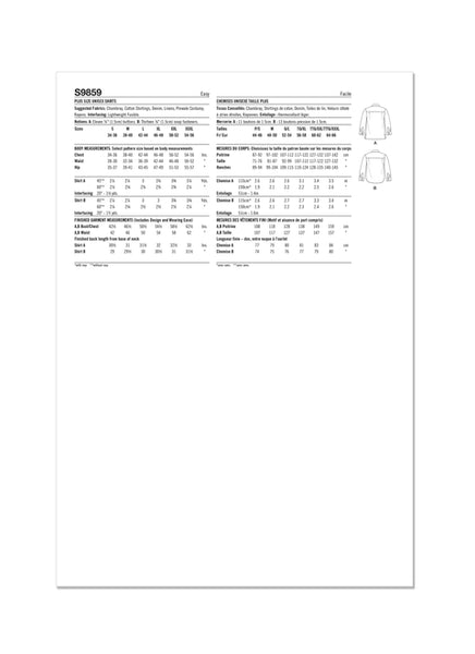 Pattern, SIMPLICITY 9859 Plus Size Unisex Shirt