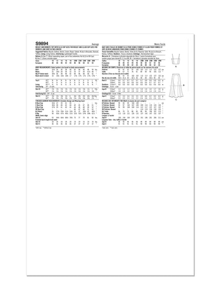 Pattern, SIMPLICITY, 9894, Misses' and Women's Top and Skirt in Two Lengths