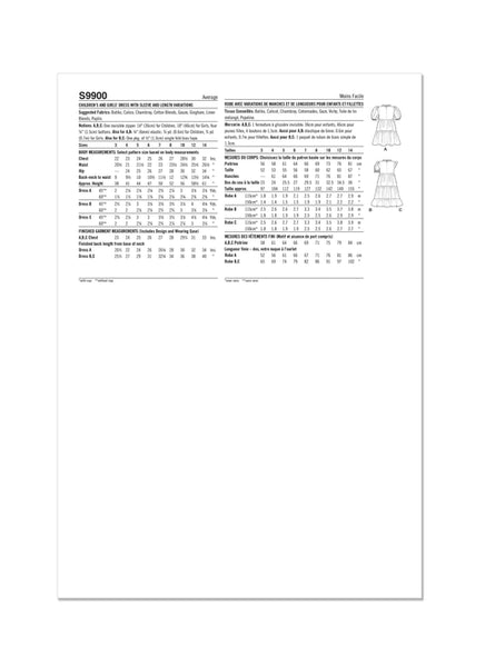 Pattern, SIMPLICITY 9900, Children's and Girls' Dress with Sleeve and Length Variations