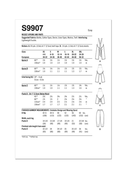 Pattern, SIMPLICITY 9907, Misses' Aprons and Pants