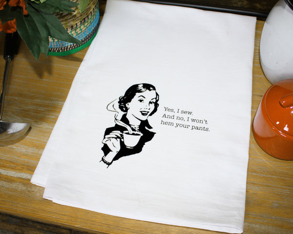 Aunt Martha's Dirty Laundry, Tea Towel, Yes I Sew