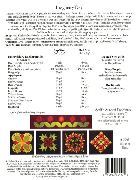 Machine Embroidery Pattern, Imaginary Day Block of the Month, SS9045