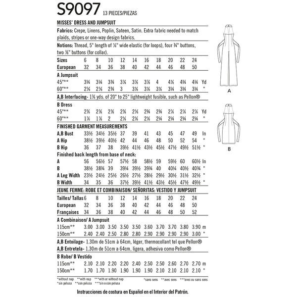 Pattern, SIMPLICITY 9097 Misses' Dress Jumpsuit