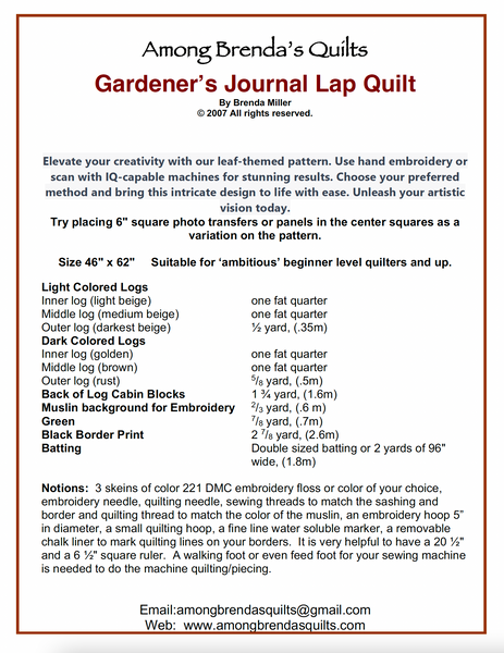 Pattern, ABQ, Gardener's Journal Lap Quilt     ABQ-125