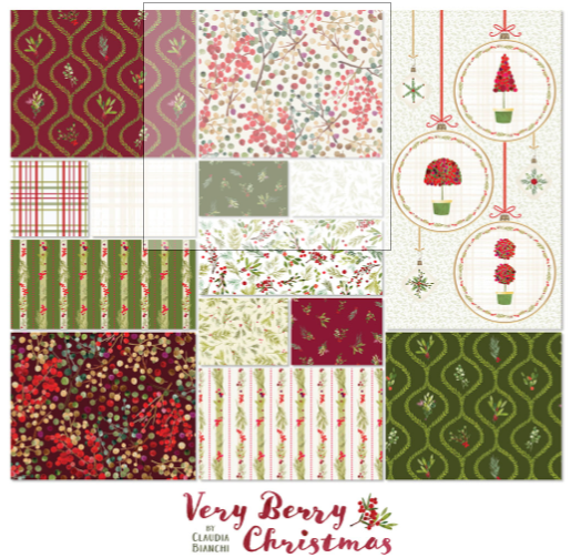 Fabric, Clothworks, Very Berry Christmas, 10" Squares, TSQ0552