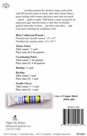 Pattern, EZ Breezy Quilt-as-you-Go Table Runner & Place Mats # TLP1234