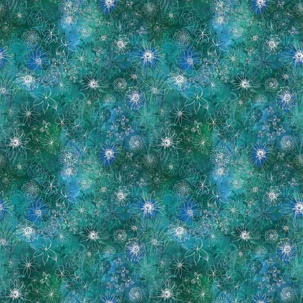 Fabric, Clothworks Midnight Dreams Teal, Y4235-104D