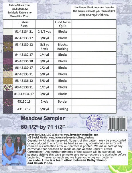 Pattern, "Meadow" Sampler Quilt