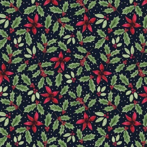 Fabric, Make+Believe, Merry Little Robin, Navy Foliage, MBF3786-00-CASE