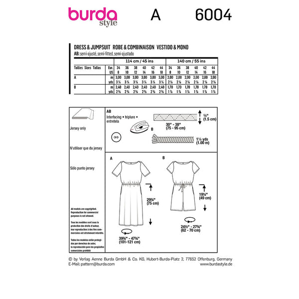 Pattern, Burda, 6004, Dress/Jumpsuit