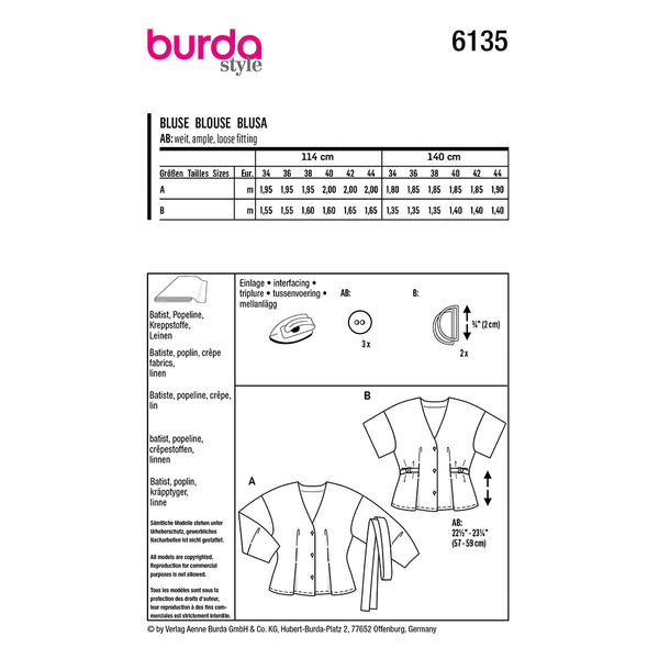 Pattern, Burda, 6135, Comfortable Blouse