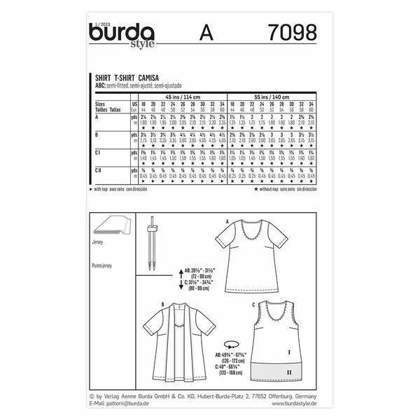 Pattern, Burda, 7098, Ladies Top