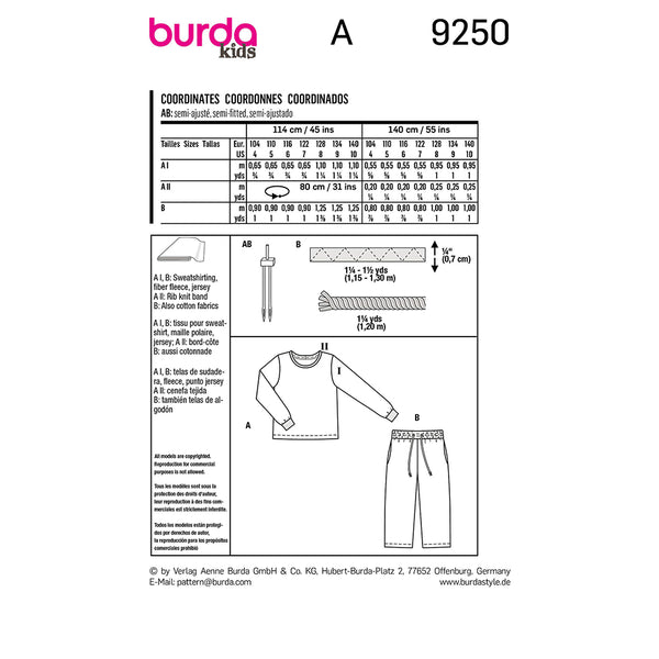 Pattern, Burda, 9250, Child Pajamas