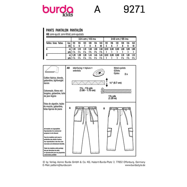 Pattern, Burda, 9271, Pant, Kids