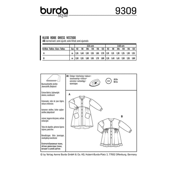 Pattern, Burda, 9309, Child Dress