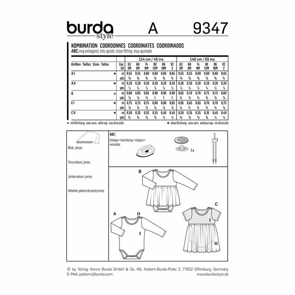 Pattern, Burda, 9347, Baby & Child Unisex Bodysuit