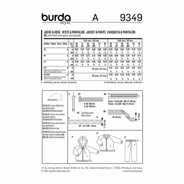 Pattern, Burda, 9349, Child Toddler Track Suit