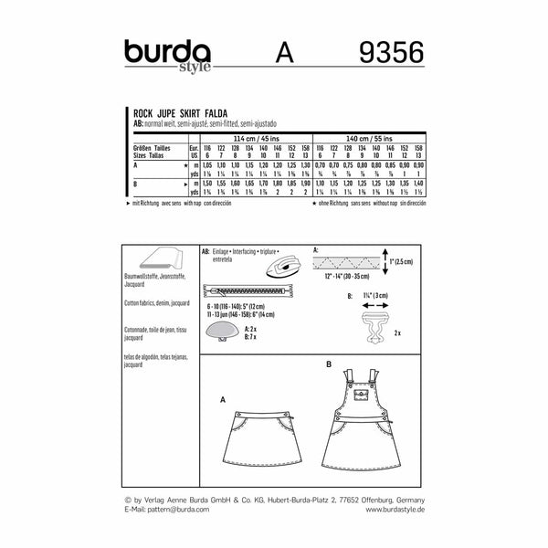 Pattern, Burda, 9356, Child Skirt
