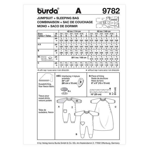 Pattern, Burda, 9782, Jumpsuit & Sleeping Bag