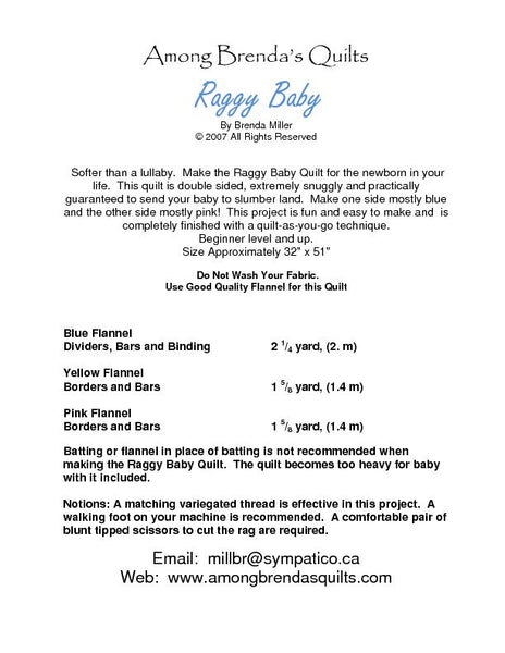 Pattern, ABQ, Raggy Baby Quilt     ABQ-120
